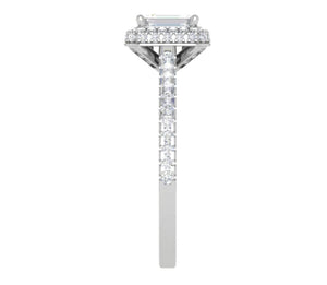 Jewelove™ Rings E VVS / Women's Band only 0.50 cts Emerald Cut Diamond Double Halo Shank Platinum Ring JL PT RH EM 287