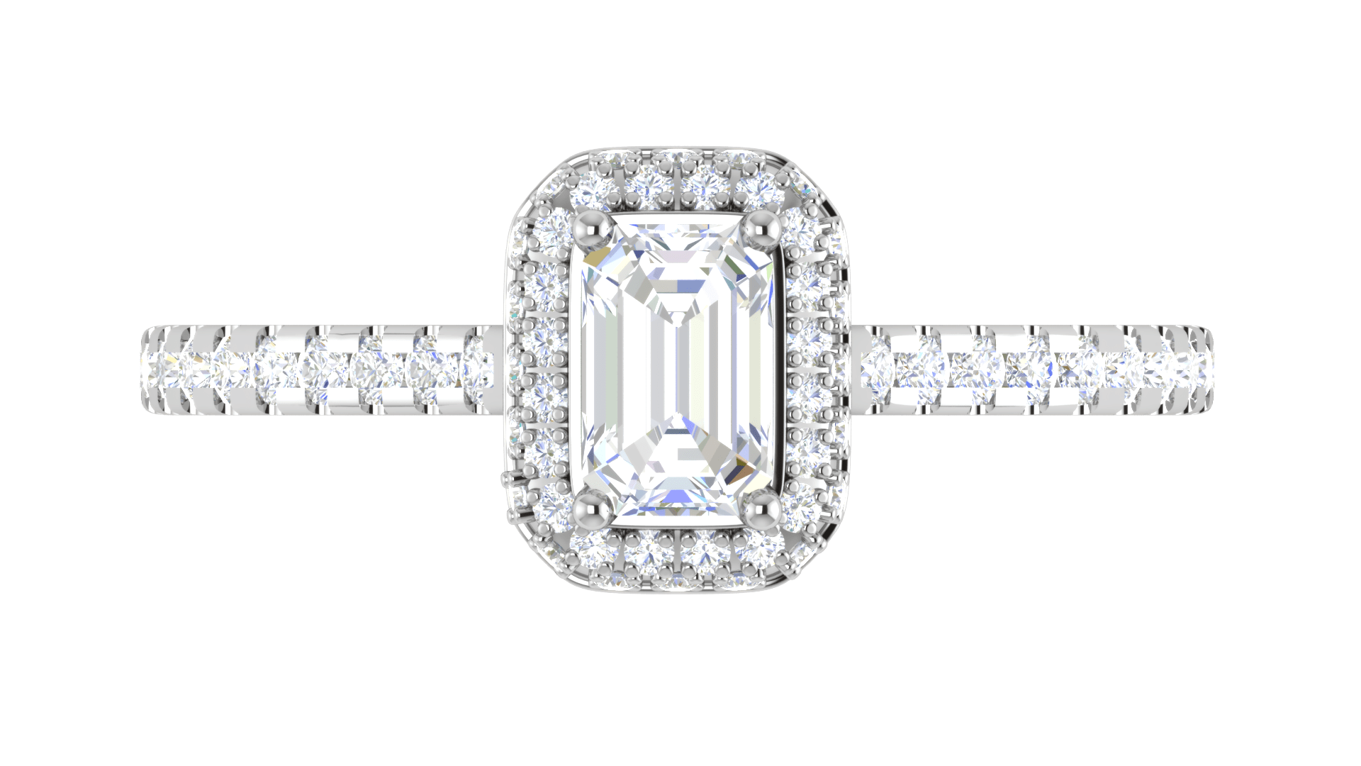 Jewelove™ Rings E VVS / Women's Band only 0.50 cts Emerald Cut Diamond Double Halo Shank Platinum Ring JL PT RH EM 287