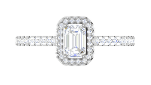 Jewelove™ Rings E VVS / Women's Band only 0.50 cts Emerald Cut Diamond Double Halo Shank Platinum Ring JL PT RH EM 287