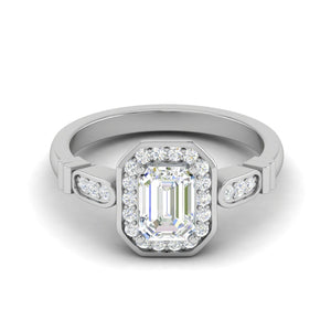 Jewelove™ Rings E VVS / Women's Band only 0.50 cts. Emerald Cut Solitaire Halo Diamond Shank Platinum Ring JL PT RM EM 160