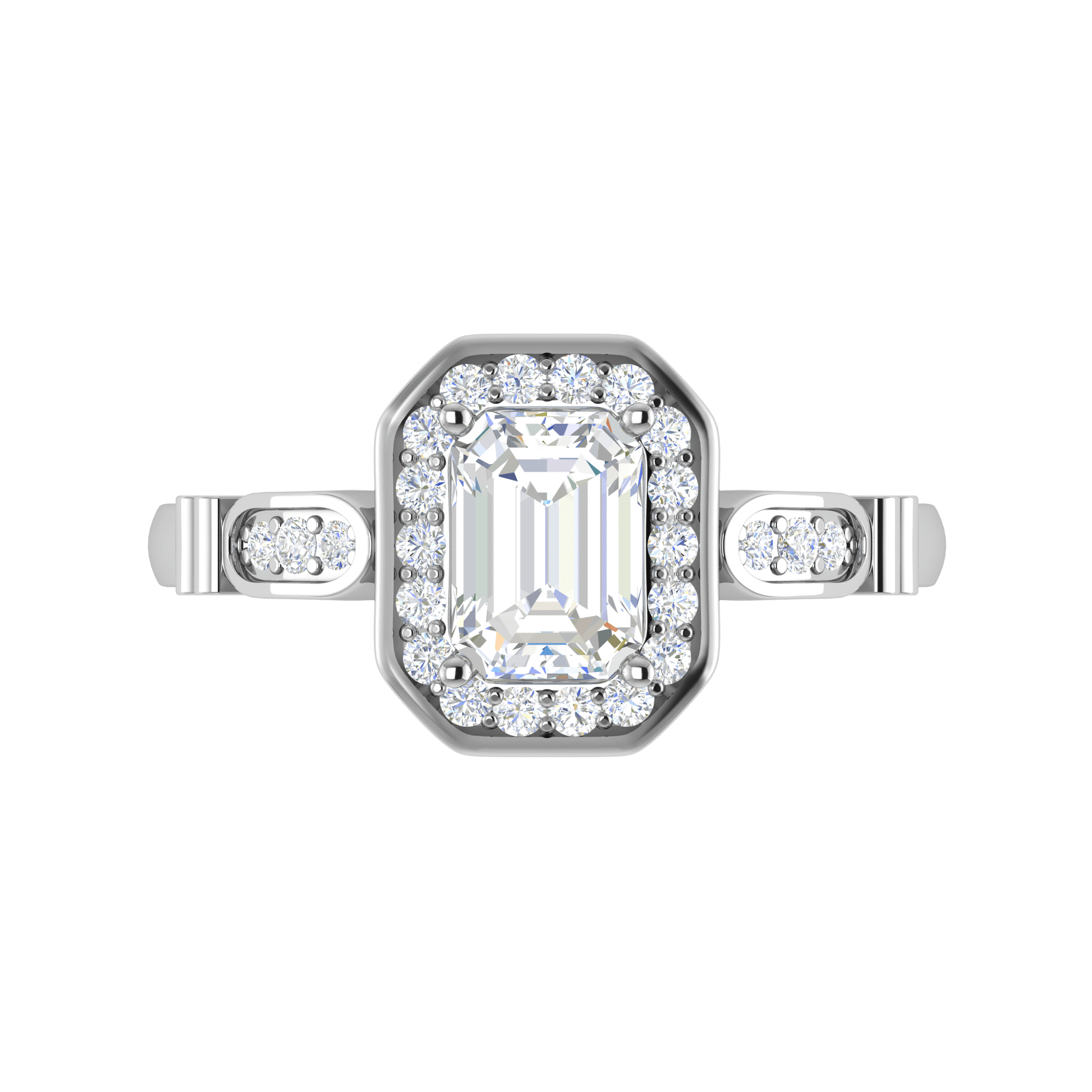 Jewelove™ Rings E VVS / Women's Band only 0.50 cts. Emerald Cut Solitaire Halo Diamond Shank Platinum Ring JL PT RM EM 160