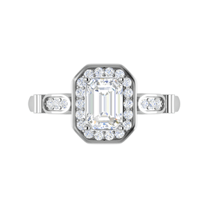 Jewelove™ Rings E VVS / Women's Band only 0.50 cts. Emerald Cut Solitaire Halo Diamond Shank Platinum Ring JL PT RM EM 160