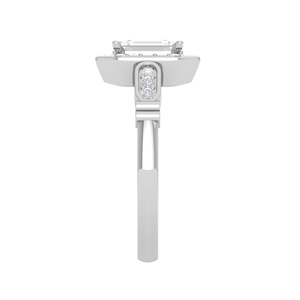 Jewelove™ Rings E VVS / Women's Band only 0.50 cts. Emerald Cut Solitaire Halo Diamond Shank Platinum Ring JL PT RM EM 160