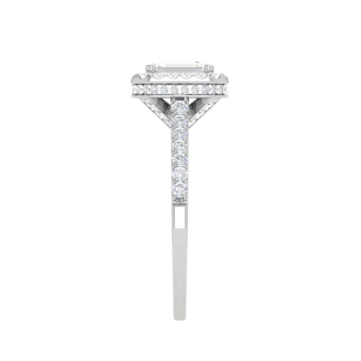 Jewelove™ Rings E VVS / Women's Band only 0.50 cts. Emerald Cut Solitaire Halo Diamond Shank Platinum Ring JL PT WB5879E