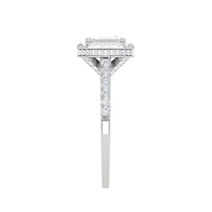 Jewelove™ Rings E VVS / Women's Band only 0.50 cts. Emerald Cut Solitaire Halo Diamond Shank Platinum Ring JL PT WB5879E