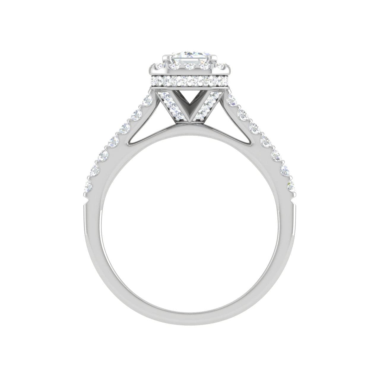 Jewelove™ Rings E VVS / Women's Band only 0.50 cts. Emerald Cut Solitaire Halo Diamond Shank Platinum Ring JL PT WB5879E