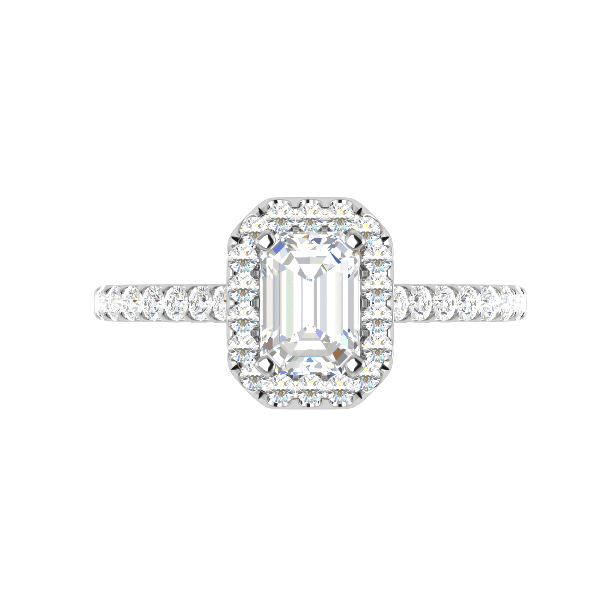 Jewelove™ Rings E VVS / Women's Band only 0.50 cts. Emerald Cut Solitaire Halo Diamond Shank Platinum Ring JL PT WB5879E