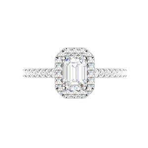 Jewelove™ Rings E VVS / Women's Band only 0.50 cts. Emerald Cut Solitaire Halo Diamond Shank Platinum Ring JL PT WB5879E