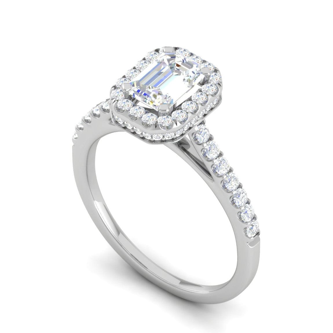 Jewelove™ Rings E VVS / Women's Band only 0.50 cts. Emerald Cut Solitaire Halo Diamond Shank Platinum Ring JL PT WB5879E