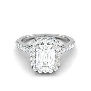 Jewelove™ Rings E VVS / Women's Band only 0.50 cts. Emerald Cut Solitaire Halo Diamond Shank Platinum Ring JL PT WB5879E