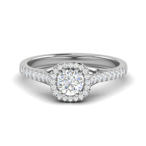 Jewelove™ Rings J VS / Women's Band only 0.50 cts Halo Diamond Shank Solitaire Platinum Diamond Ring JL PT RH RD 186