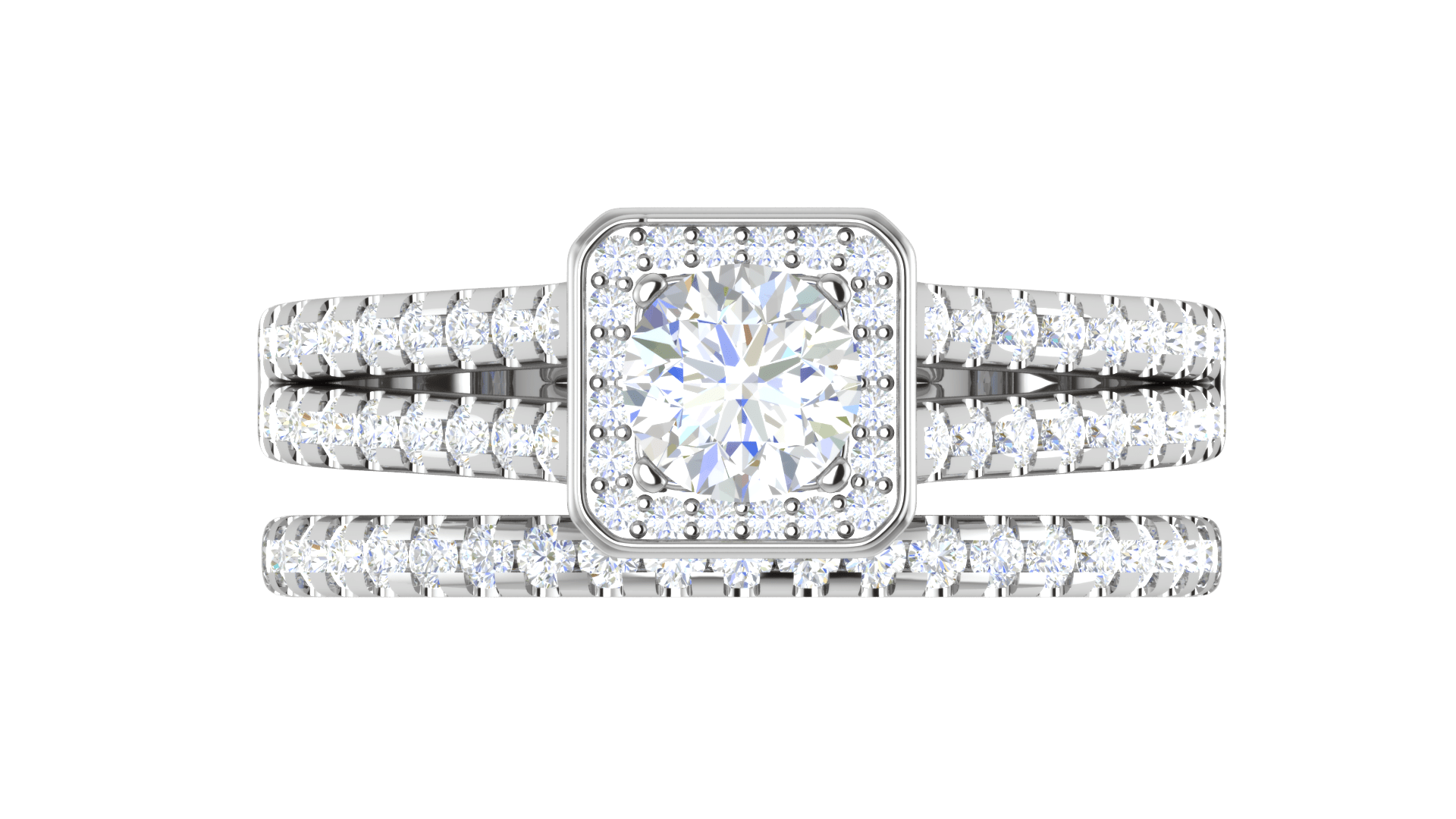 Jewelove™ Rings Women's Ring only / J VS 0.50 cts Platinum Solitaire Square Halo Split Ring for Women JL PT RH RD 300