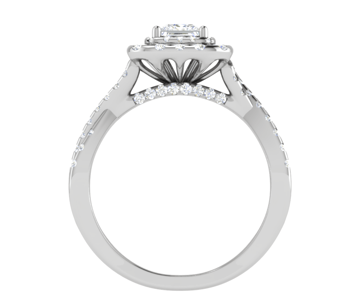 Jewelove™ Rings I VS / Women's Band only 0.50 cts Princess Cut Solitaire Double Halo Diamond Twisted Shank Platinum Ring JL PT RH PR 259