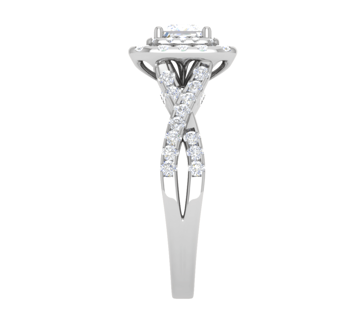 Jewelove™ Rings I VS / Women's Band only 0.50 cts Princess Cut Solitaire Double Halo Diamond Twisted Shank Platinum Ring JL PT RH PR 259