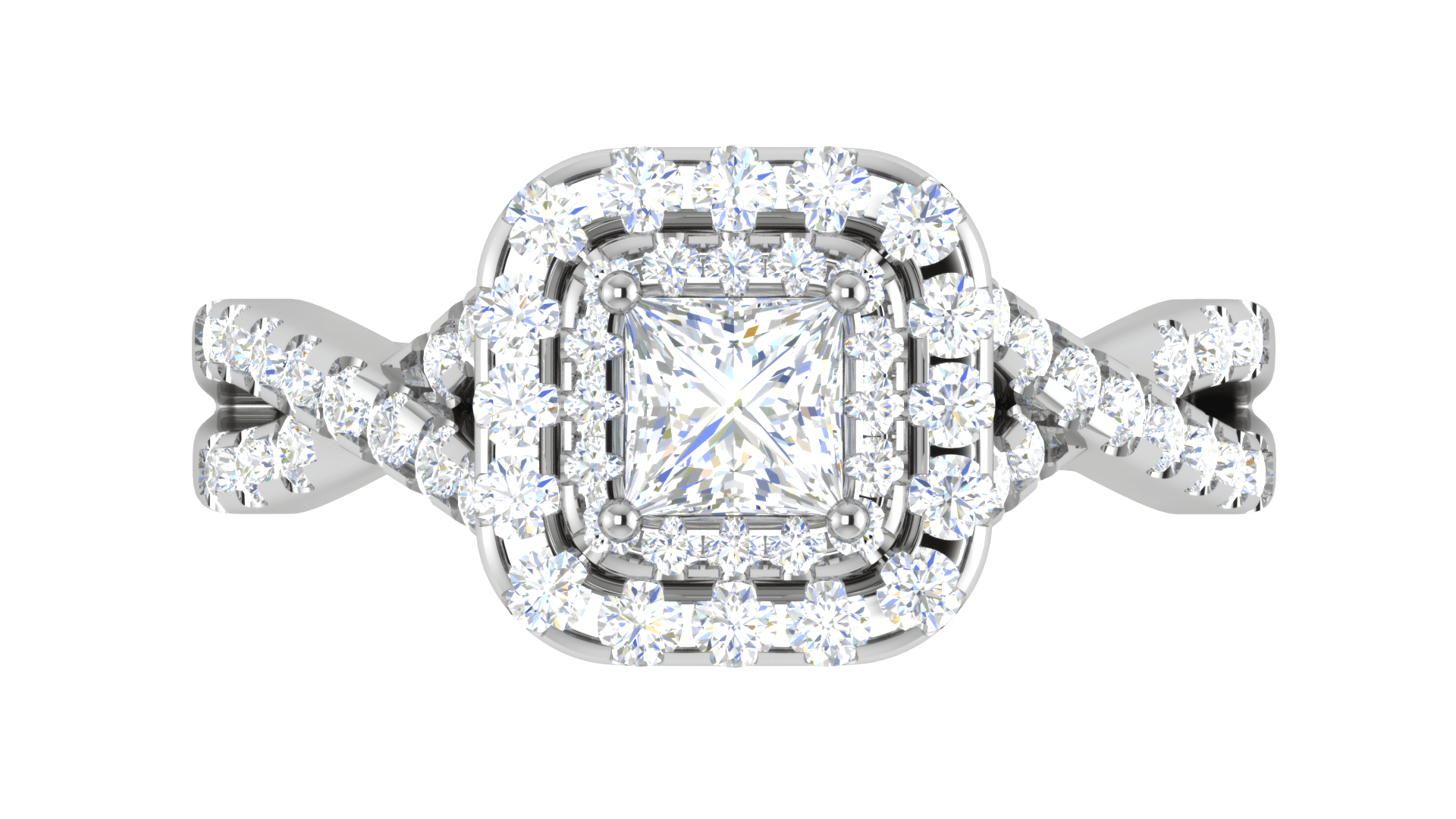 Jewelove™ Rings I VS / Women's Band only 0.50 cts Princess Cut Solitaire Double Halo Diamond Twisted Shank Platinum Ring JL PT RH PR 259