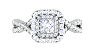 Jewelove™ Rings I VS / Women's Band only 0.50 cts Princess Cut Solitaire Double Halo Diamond Twisted Shank Platinum Ring JL PT RH PR 259