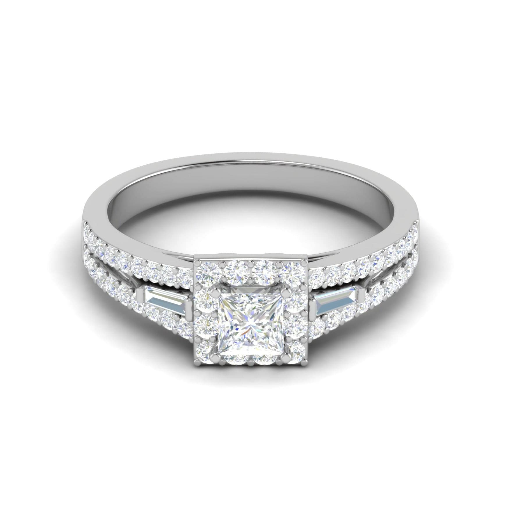 Jewelove™ Rings I VS / Women's Band only 0.50 cts. Princess Cut Solitaire Halo Split Shank Platinum Engagement Ring JL PT JRW084608