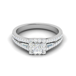 Jewelove™ Rings I VS / Women's Band only 0.50 cts. Princess Cut Solitaire Halo Split Shank Platinum Engagement Ring JL PT JRW084608