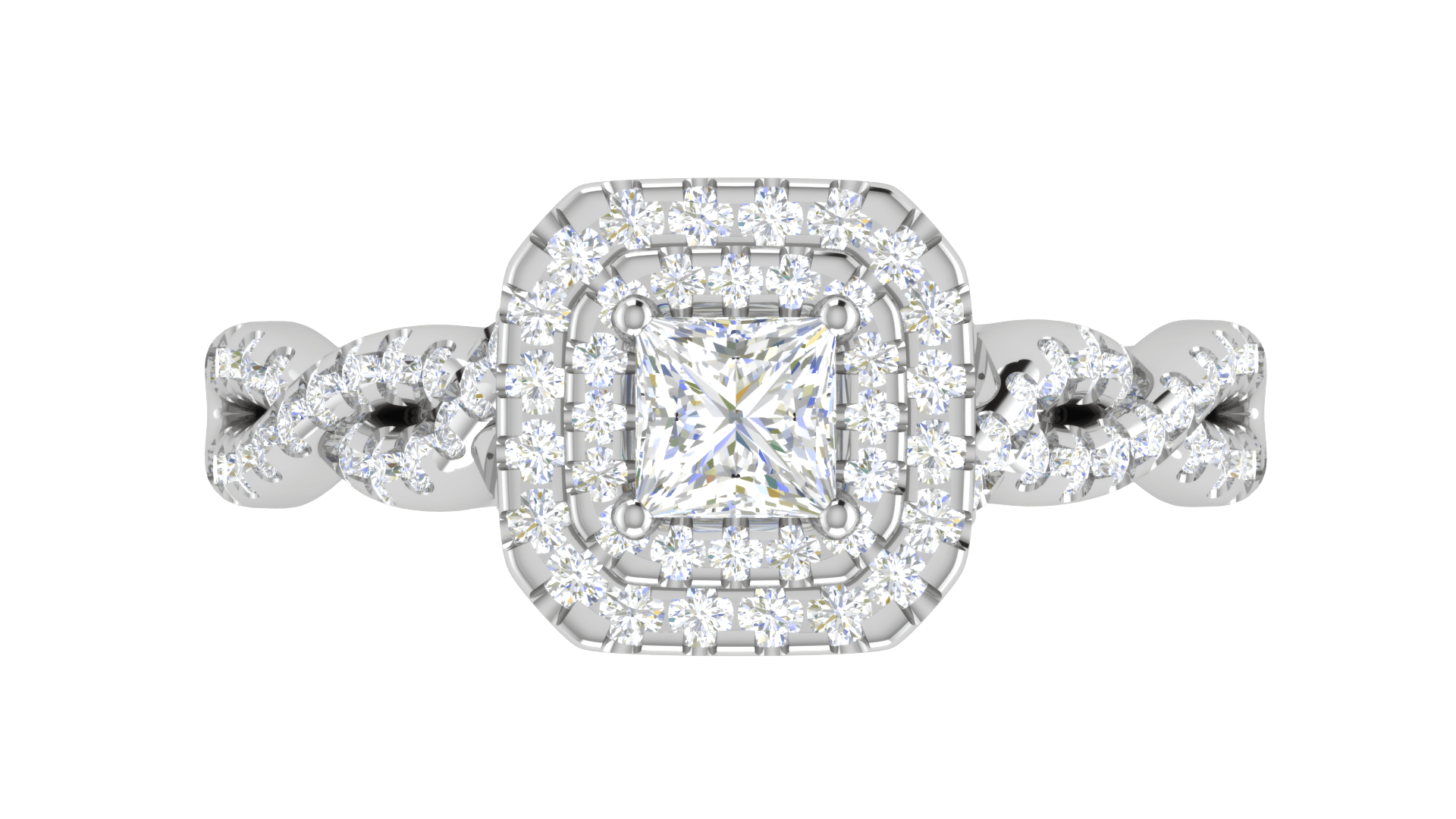 Jewelove™ Rings I VS / Women's Band only 0.50 cts Princess Cut Solitaire Square Double Halo Twisted Shank Platinum Ring JL PT RH PR 260