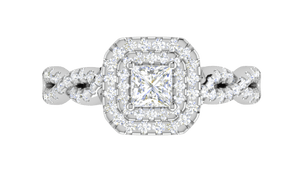 Jewelove™ Rings I VS / Women's Band only 0.50 cts Princess Cut Solitaire Square Double Halo Twisted Shank Platinum Ring JL PT RH PR 260