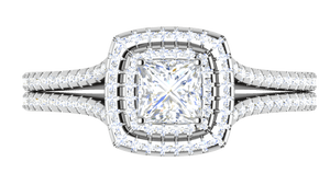 Jewelove™ Rings I VS / Women's Band only 0.50 cts Princess Cut Solitaire Square Halo Diamond Split Shank Platinum Ring JL PT RH PR 270