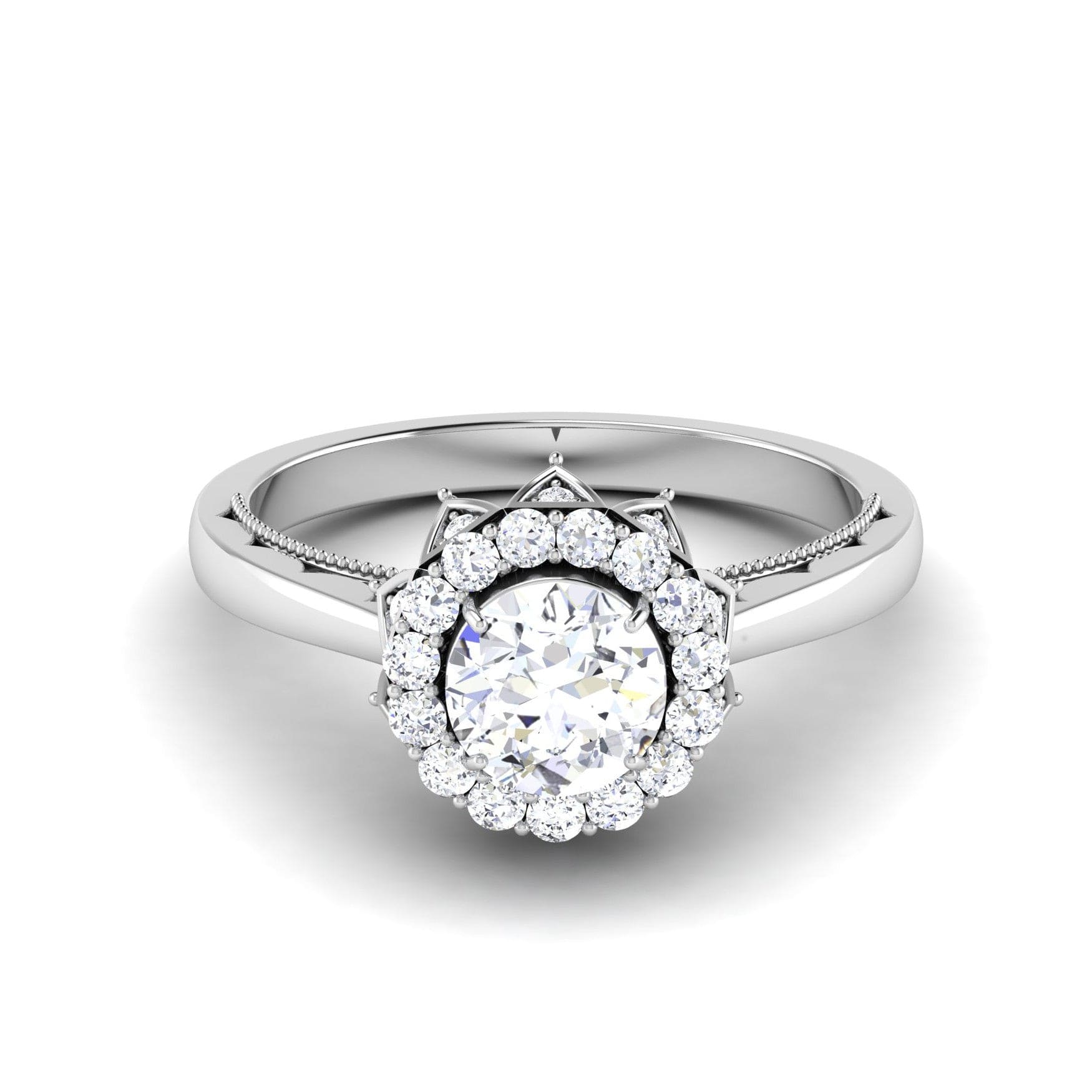 Jewelove™ Rings J VS / Women's Band only 0.50 cts. Solitaire Designer Platinum Double Halo Diamond Engagement Ring JL PT 6603