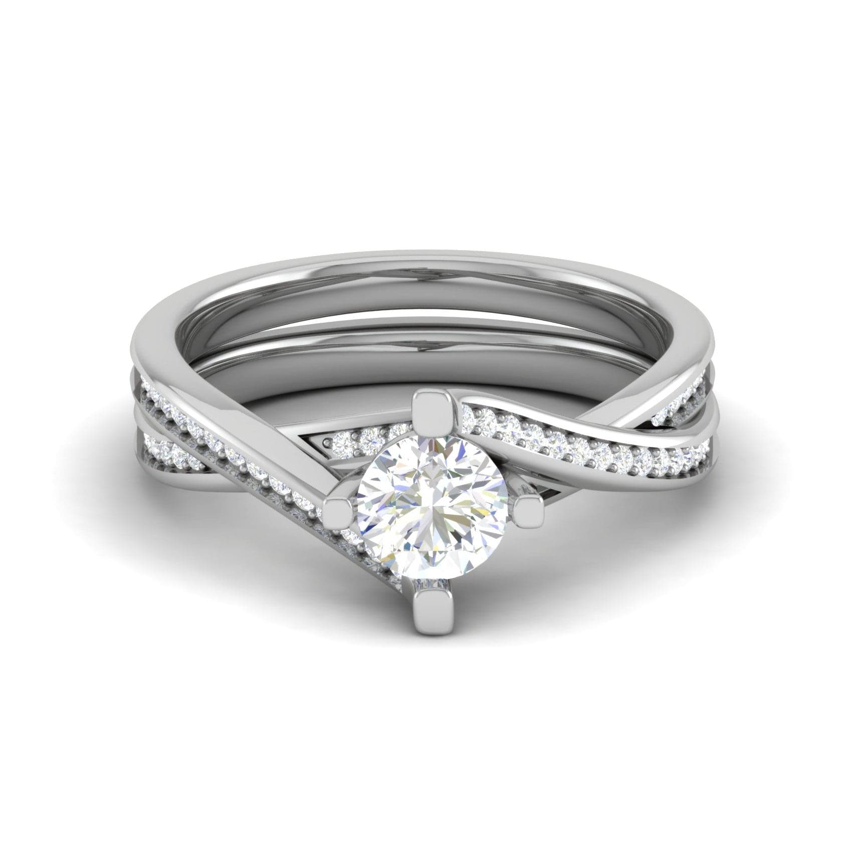 Jewelove™ Rings VS J / Women's Band only 0.50 cts Solitaire Diamond Twisted Shank Platinum Ring JL PT RP RD 129