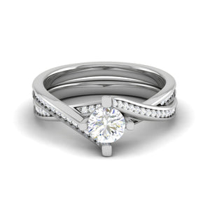 Jewelove™ Rings VS J / Women's Band only 0.50 cts Solitaire Diamond Twisted Shank Platinum Ring JL PT RP RD 129