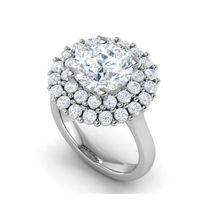 Jewelove™ Rings VS J / Women's Band only 0.50 cts Solitaire Double Halo Diamond Platinum Ring JL PT REHS1487