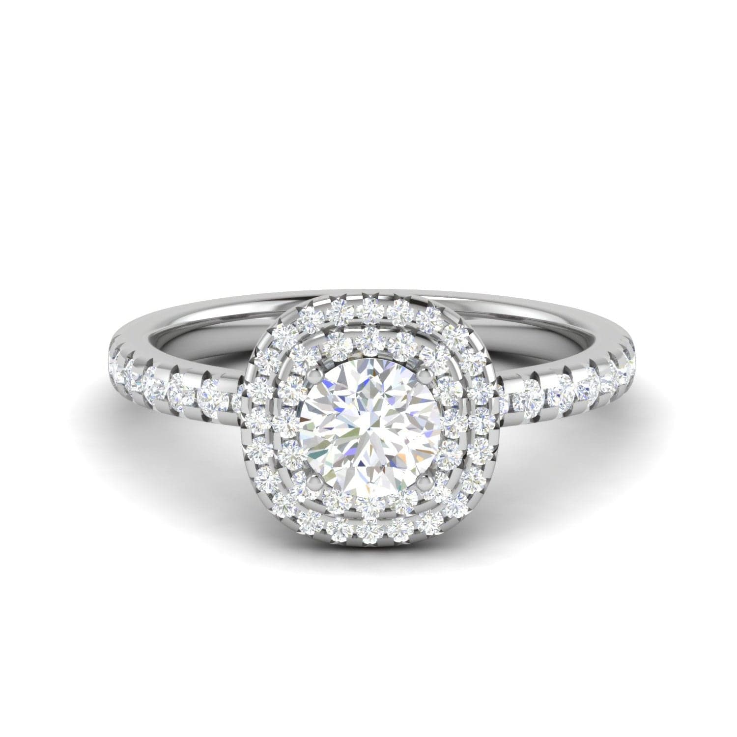 Jewelove™ Rings J VS / Women's Band only 0.50 cts. Solitaire Double Halo Diamond Shank Platinum Ring JL PT RH RD 229