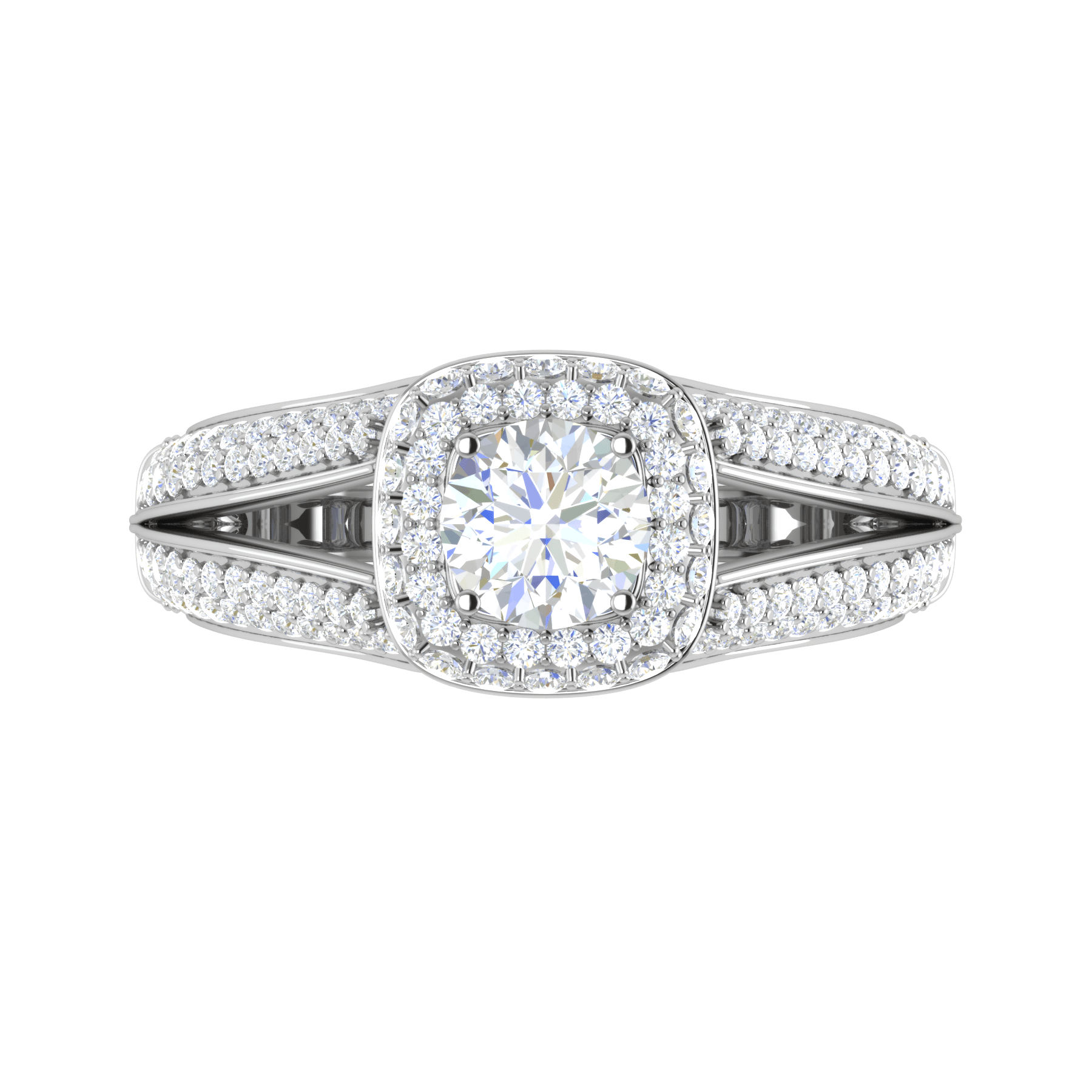 Jewelove™ Rings J VS / Women's Band only 0.50 cts Solitaire Double Halo Diamond Split Shank Platinum Ring JL PT RH RD 196