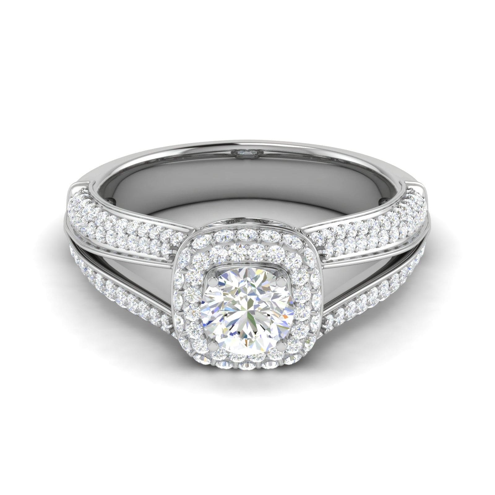 Jewelove™ Rings J VS / Women's Band only 0.50 cts Solitaire Double Halo Diamond Split Shank Platinum Ring JL PT RH RD 196