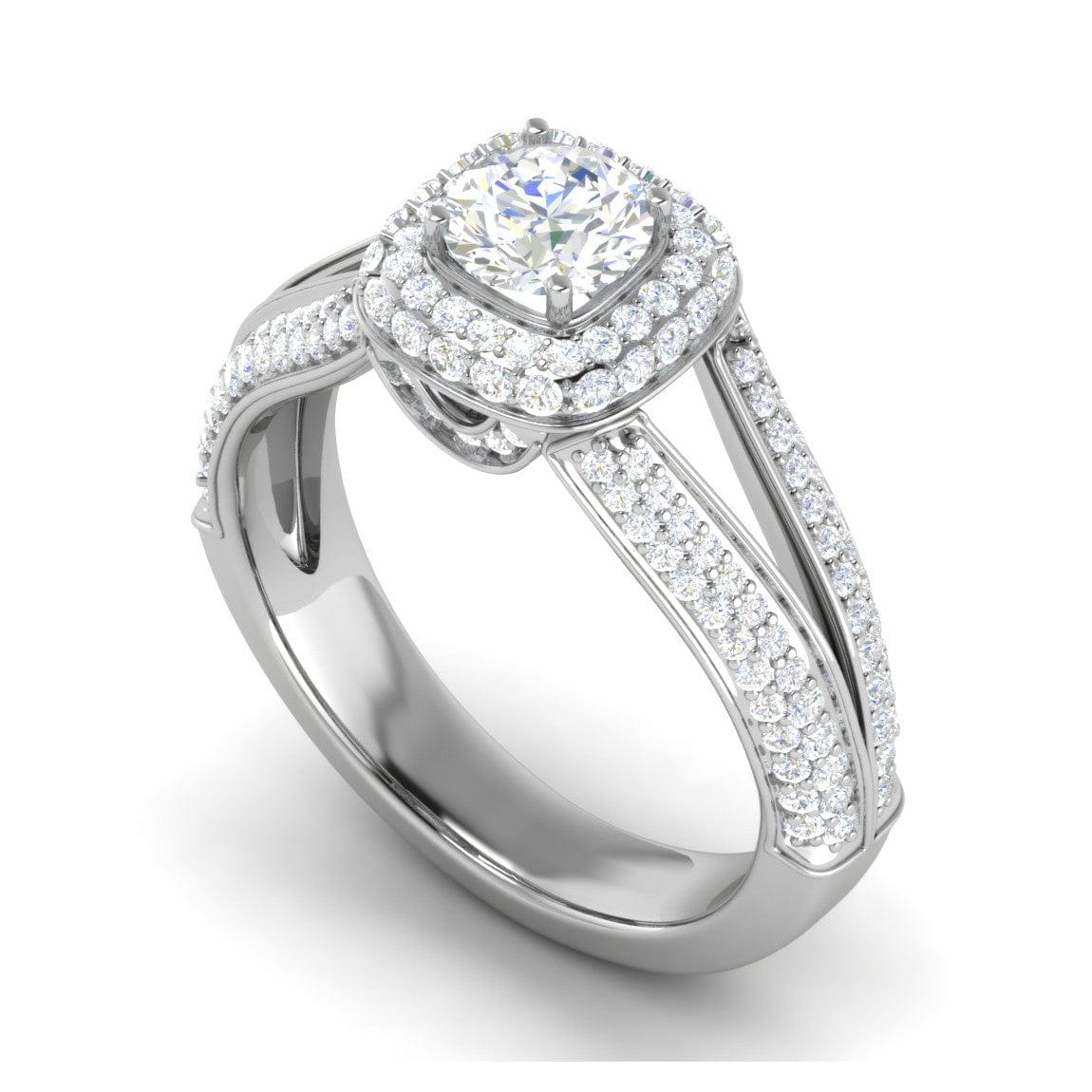 Jewelove™ Rings J VS / Women's Band only 0.50 cts Solitaire Double Halo Diamond Split Shank Platinum Ring JL PT RH RD 196