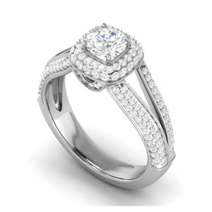 Jewelove™ Rings J VS / Women's Band only 0.50 cts Solitaire Double Halo Diamond Split Shank Platinum Ring JL PT RH RD 196