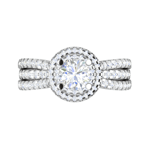 Jewelove™ Rings J VS / Women's Band only 0.50 cts Solitaire Double Halo Diamond Split Shank Platinum Ring JL PT RH RD 214