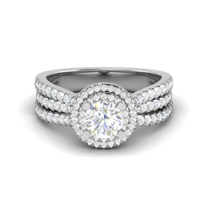 Jewelove™ Rings J VS / Women's Band only 0.50 cts Solitaire Double Halo Diamond Split Shank Platinum Ring JL PT RH RD 214