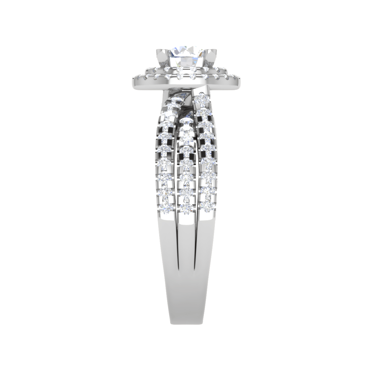 Jewelove™ Rings J VS / Women's Band only 0.50 cts Solitaire Double Halo Diamond Split Shank Platinum Ring JL PT RH RD 214