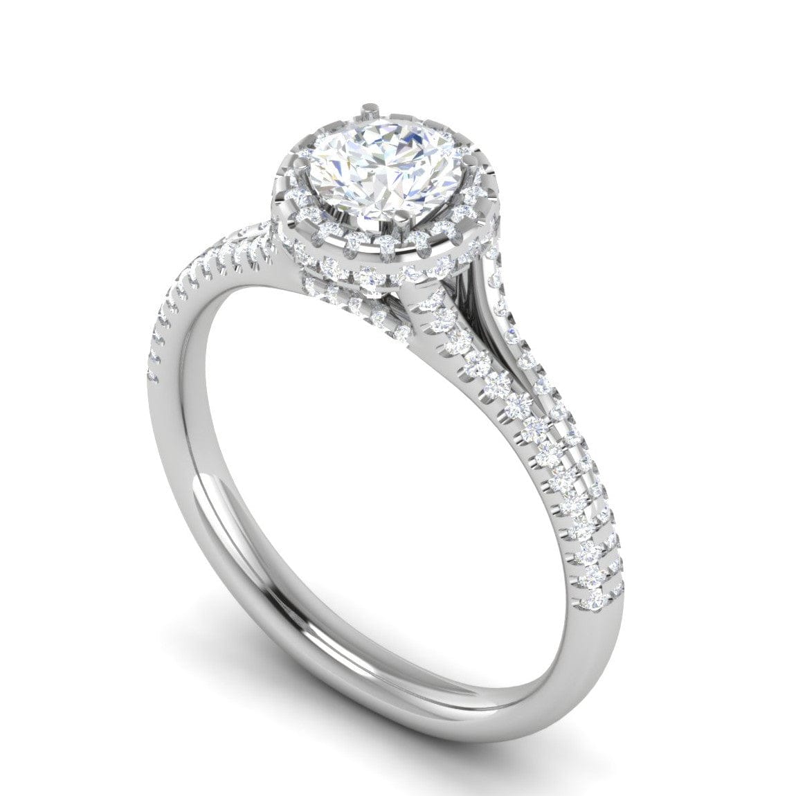 Jewelove™ Rings J VS / Women's Band only 0.50 cts Solitaire Double Halo Diamond Split Shank Platinum Ring JL PT RH RD 242