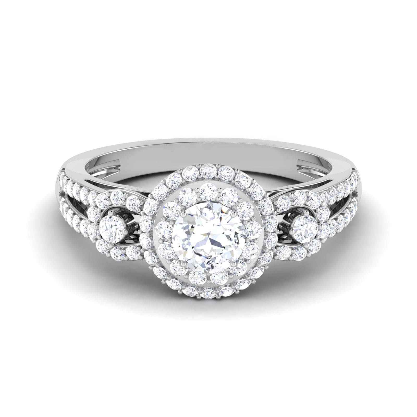 Jewelove™ Rings J VS / Women's Band only 0.50 cts. Solitaire Double Halo Diamond Split Shank Platinum Ring JL PT RP CU 191