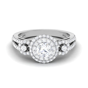 Jewelove™ Rings J VS / Women's Band only 0.50 cts. Solitaire Double Halo Diamond Split Shank Platinum Ring JL PT RP CU 191