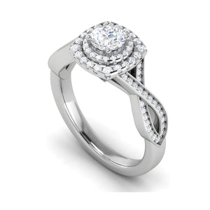 Jewelove™ Rings VS J / Women's Band only 0.50 cts Solitaire Double Halo Diamond Twisted Shank Platinum Ring JL PT RP RD 204