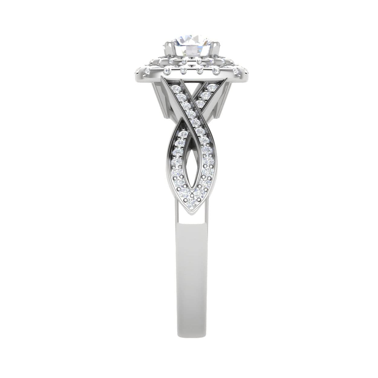 Jewelove™ Rings VS J / Women's Band only 0.50 cts Solitaire Double Halo Diamond Twisted Shank Platinum Ring JL PT RP RD 204