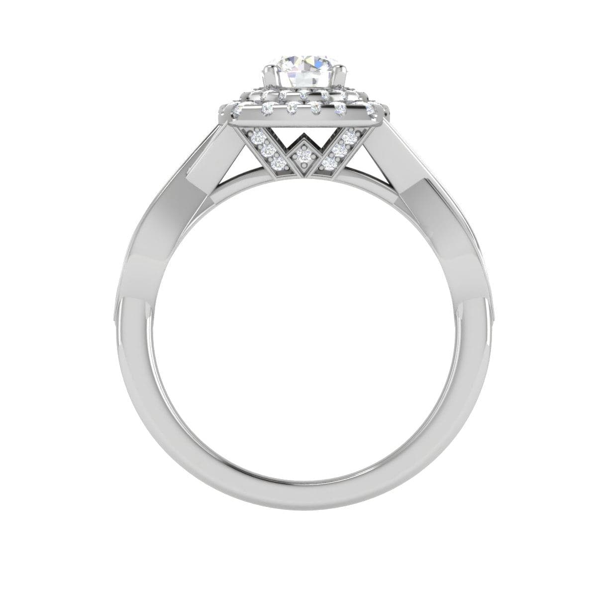 Jewelove™ Rings VS J / Women's Band only 0.50 cts Solitaire Double Halo Diamond Twisted Shank Platinum Ring JL PT RP RD 204