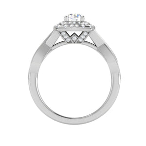 Jewelove™ Rings VS J / Women's Band only 0.50 cts Solitaire Double Halo Diamond Twisted Shank Platinum Ring JL PT RP RD 204