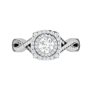 Jewelove™ Rings VS J / Women's Band only 0.50 cts Solitaire Double Halo Diamond Twisted Shank Platinum Ring JL PT RP RD 204