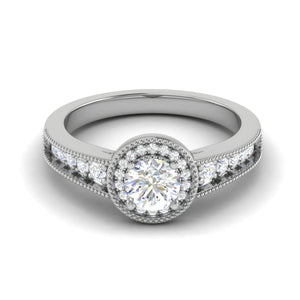 Jewelove™ Rings J VS / Women's Band only 0.50 cts Solitaire Halo Diamond Shank Platinum Ring JL PT RH RD 202