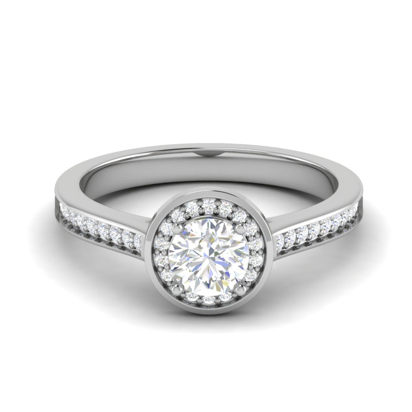 Jewelove™ Rings J VS / Women's Band only 0.50 cts Solitaire Halo Diamond Shank Platinum Ring JL PT RH RD 203