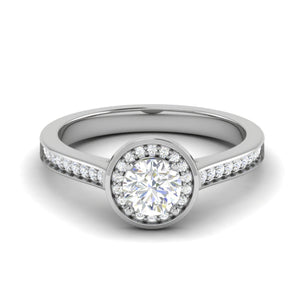 Jewelove™ Rings J VS / Women's Band only 0.50 cts Solitaire Halo Diamond Shank Platinum Ring JL PT RH RD 203