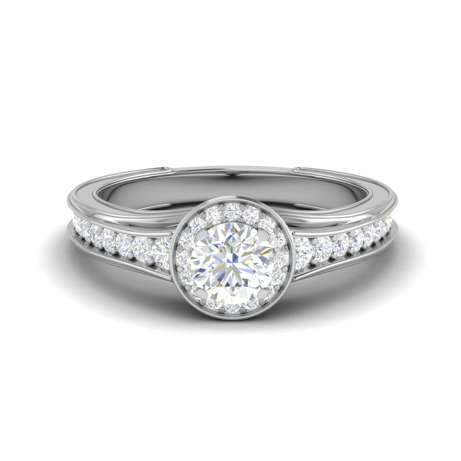 Jewelove™ Rings J VS / Women's Band only 0.50 cts Solitaire Halo Diamond Shank Platinum Ring JL PT RH RD 211