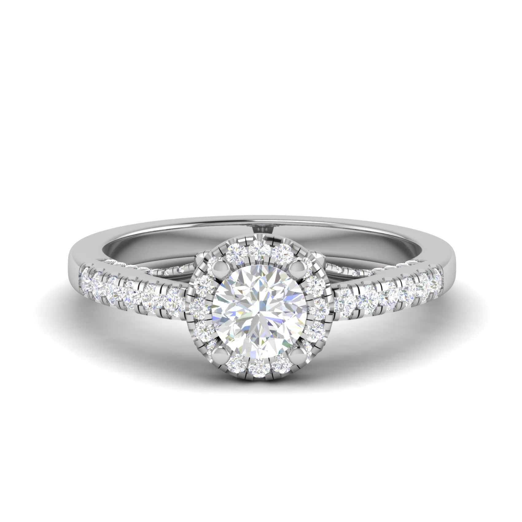 Jewelove™ Rings J VS / Women's Band only 0.50 cts Solitaire Halo Diamond Shank Platinum Ring JL PT RH RD 219